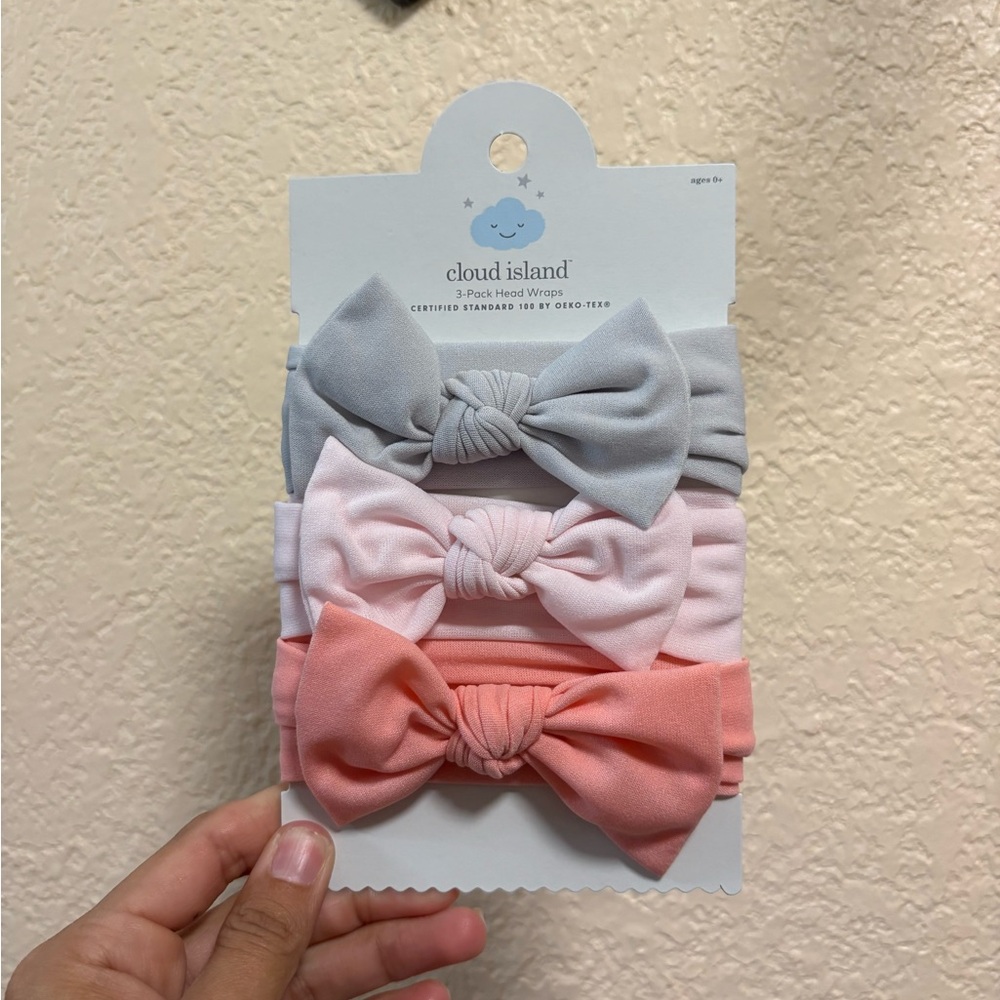 Cloud Island Hair Bow Set - Gray, Pink, Coral